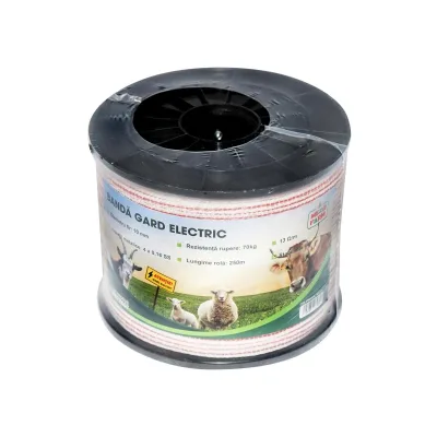 Nastro per recinto elettrico, Lunghezza 250 mt e Larghezza 10mm, 4x0.16mm SS, 13 Ohm/m, colore bianco-rosso, Recinzioni Elettriche Mezofarm - immagine 3