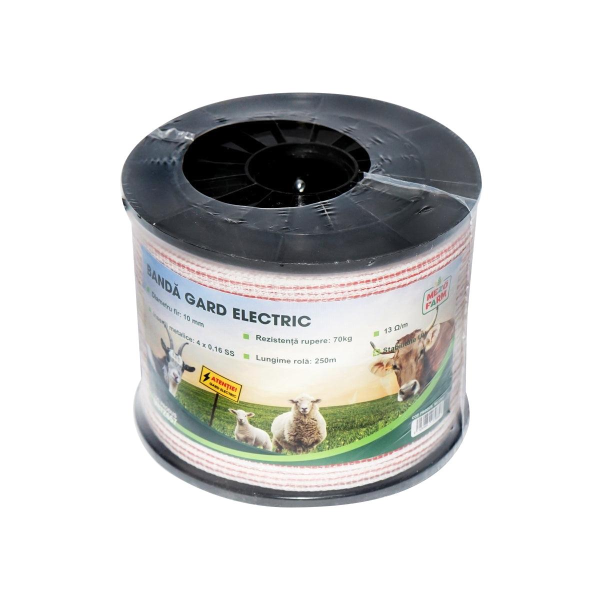 Nastro per recinto elettrico, Lunghezza 250 mt e Larghezza 10mm, 4x0.16mm SS, 13 Ohm/m, colore bianco-rosso, Recinzioni Elettriche Mezofarm - immagine 3