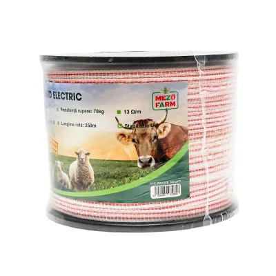 Nastro per recinto elettrico, Lunghezza 250 mt e Larghezza 10mm, 4x0.16mm SS, 13 Ohm/m, colore bianco-rosso, Recinzioni Elettriche Mezofarm - immagine 2