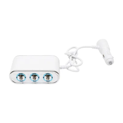 Adattatore accendisigari auto triplo 12/24V bianco con interruttore individuale e 1 porta USB 5V 2,1A