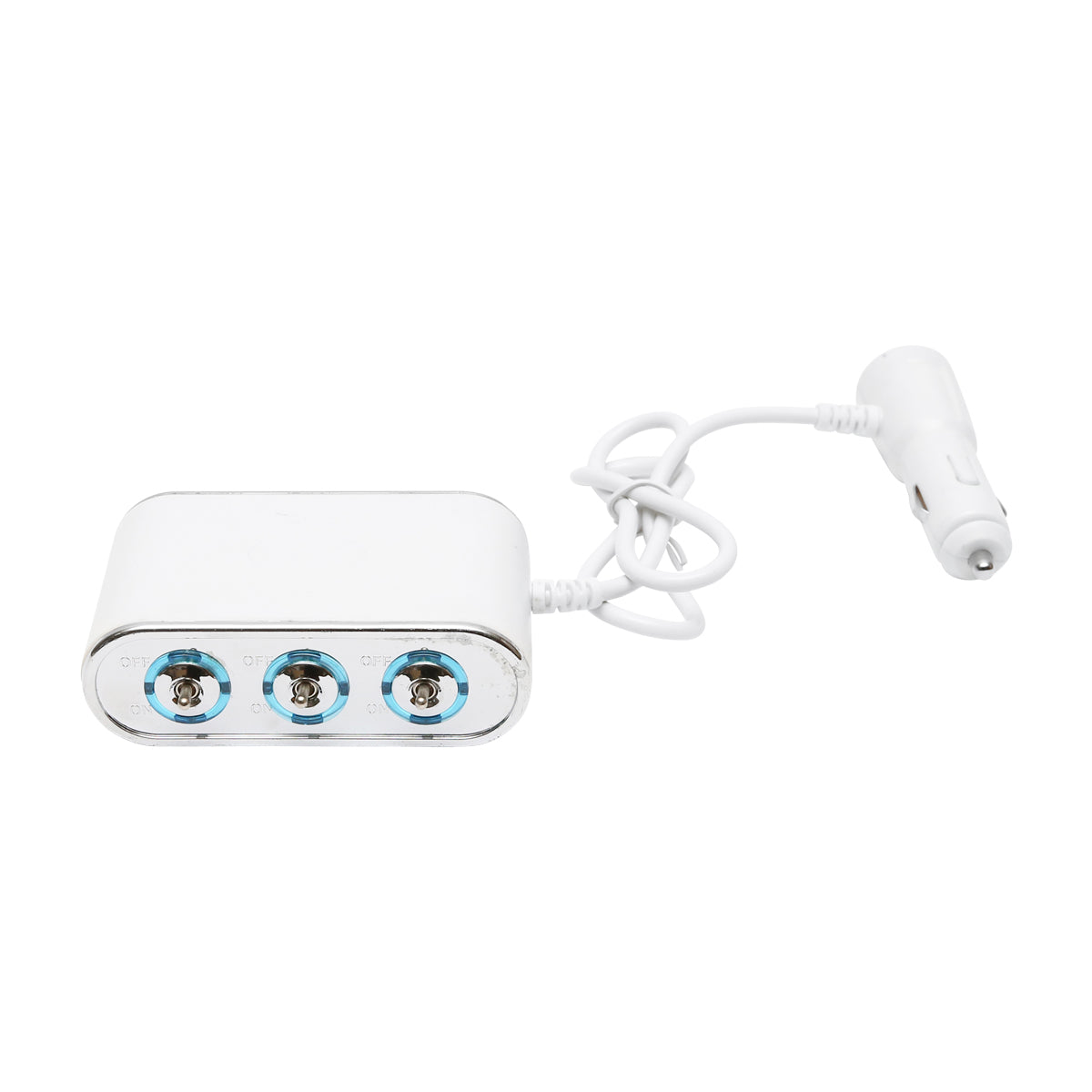 Adattatore accendisigari auto triplo 12/24V bianco con interruttore individuale e 1 porta USB 5V 2,1A