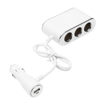 Adattatore accendisigari auto triplo 12/24V bianco con interruttore individuale e 1 porta USB 5V 2,1A - immagine 3