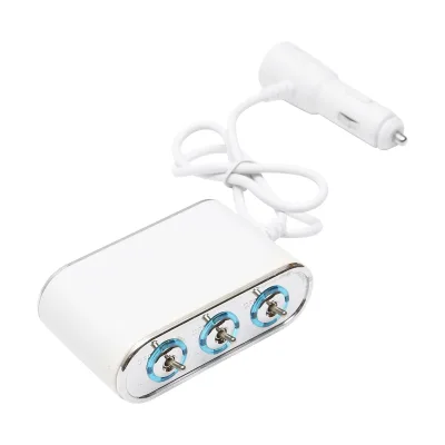 Adattatore accendisigari auto triplo 12/24V bianco con interruttore individuale e 1 porta USB 5V 2,1A - immagine 2