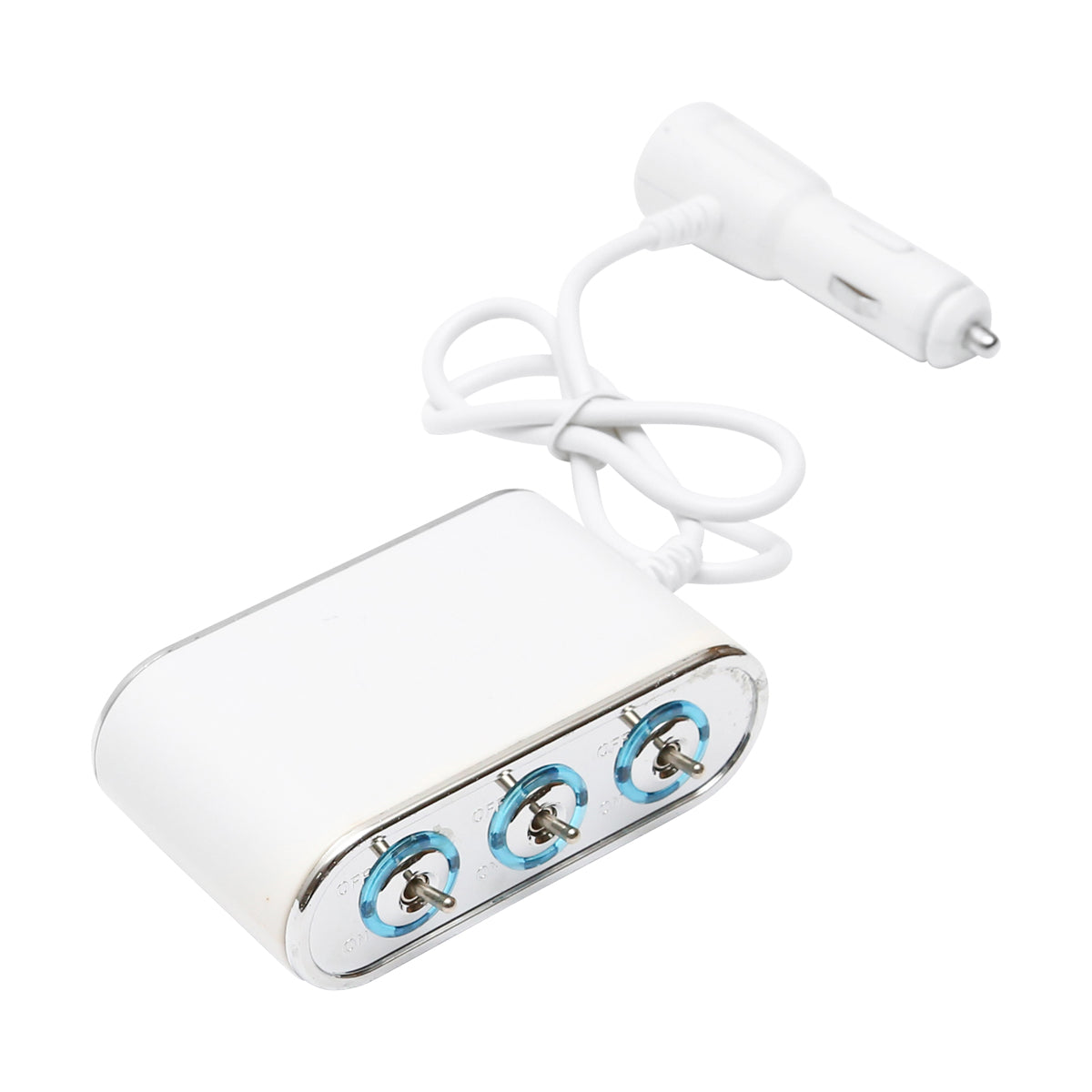 Adattatore accendisigari auto triplo 12/24V bianco con interruttore individuale e 1 porta USB 5V 2,1A - immagine 2