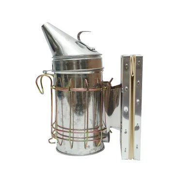 Affumicatore per api in acciaio galvanizzato con cilindro, scudo termico e soffietto in pelle, 190 mm