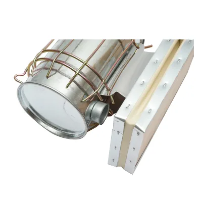 Affumicatore per api in acciaio galvanizzato con cilindro, scudo termico e soffietto in pelle, 190 mm - immagine 6