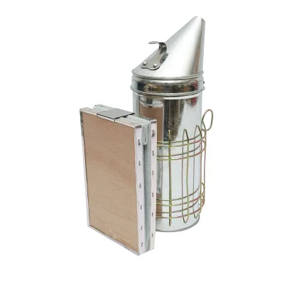 Affumicatore per api in acciaio galvanizzato con cilindro, scudo termico e soffietto in pelle, 230 mm - immagine 2