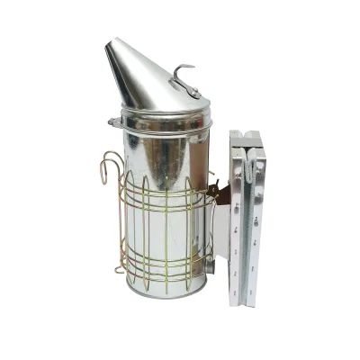 Affumicatore per api in acciaio galvanizzato con cilindro, scudo termico e soffietto in pelle, 230 mm