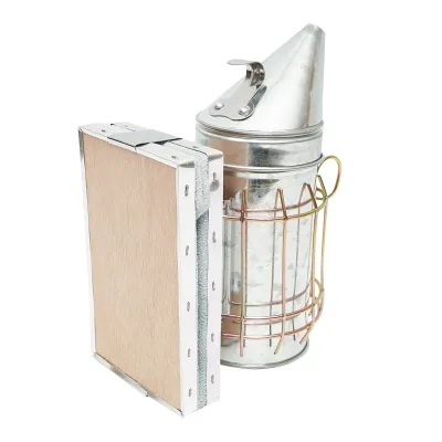Affumicatore per api in acciaio inox con cilindro, scudo termico e soffietto in pelle, 160 mm. - immagine 3
