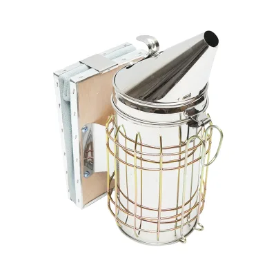 Affumicatore per api in acciaio inox con cilindro, scudo termico e soffietto in pelle, 190 mm - immagine 2