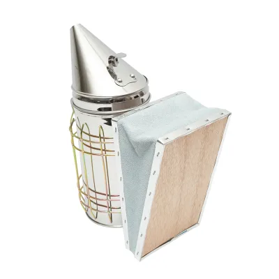 Affumicatore per api in acciaio inox con cilindro, scudo termico e soffietto in pelle, 190 mm - immagine 3