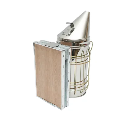 Affumicatore per api in acciaio inox con cilindro, scudo termico e soffietto in pelle, 190 mm. - immagine 2