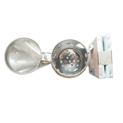 Affumicatore per api in acciaio inox con cilindro, scudo termico e soffietto in pelle, 190 mm. - immagine 4