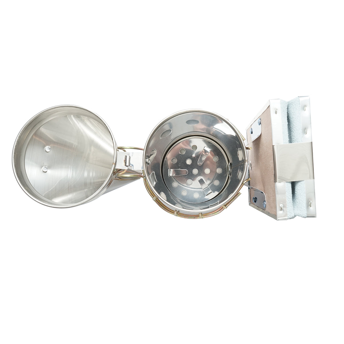 Affumicatore per api in acciaio inox con cilindro, scudo termico e soffietto in pelle, 190 mm. - immagine 4