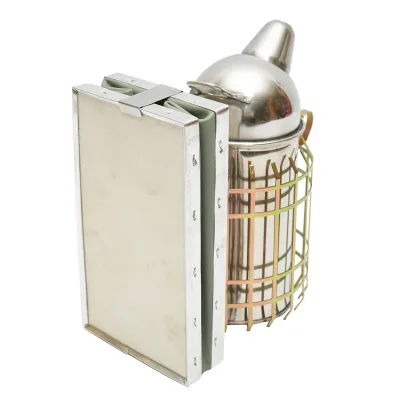 Affumicatore per api in acciaio inox con cilindro, scudo termico e soffietto in pelle, 210 mm - immagine 2