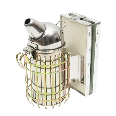 Affumicatore per api in acciaio inox con cilindro, scudo termico e soffietto in pelle, 210 mm - immagine 3