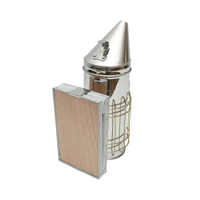 Affumicatore per api in acciaio inox con cilindro, scudo termico e soffietto in pelle, 230 mm - immagine 2