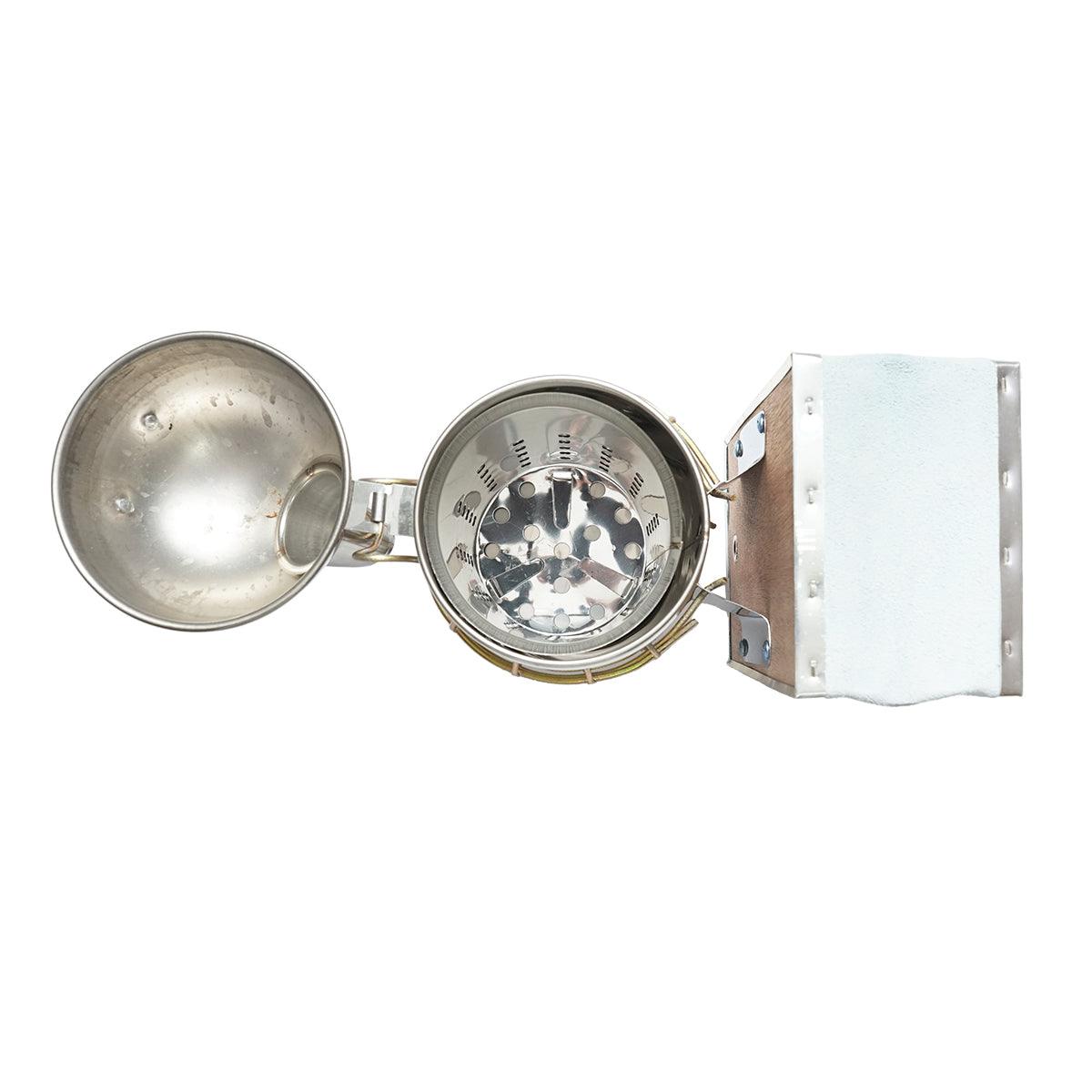 Alveare Fumatore Attrezzature Apicoltura Affumicatore per api in acciaio inox con Cilindro Con Scudo Termico e soffietto in pelle, 160 mm - immagine 3