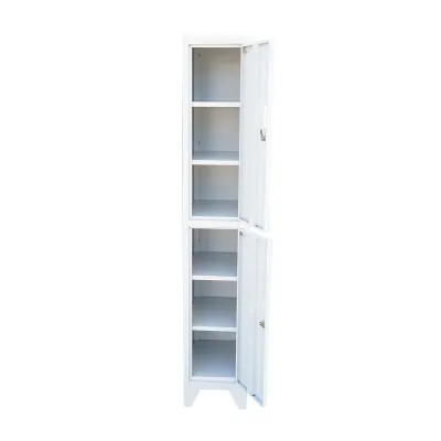Armadietto metallico doppio tipo spogliatoio grigio con 2 ante con serratura e 6 ripiani – 1700×300×450 mm - immagine 3