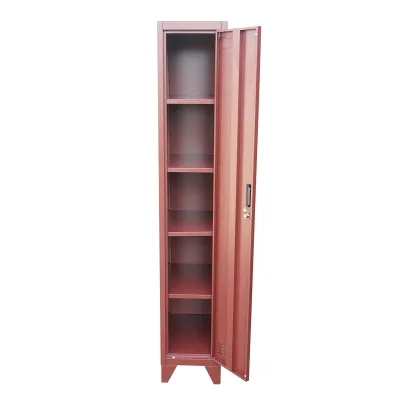Armadietto metallico tipo spogliatoio marrone con 1 anta con serratura e 5 ripiani, 1700×300×450 mm - immagine 2