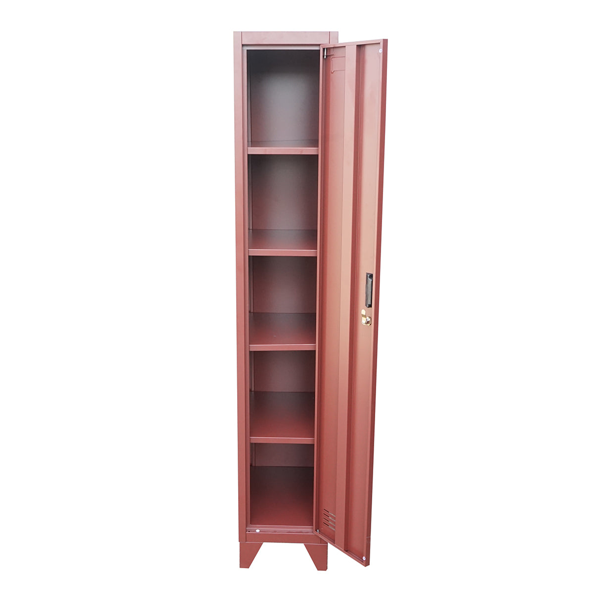 Armadietto metallico tipo spogliatoio marrone con 1 anta con serratura e 5 ripiani, 1700×300×450 mm - immagine 2