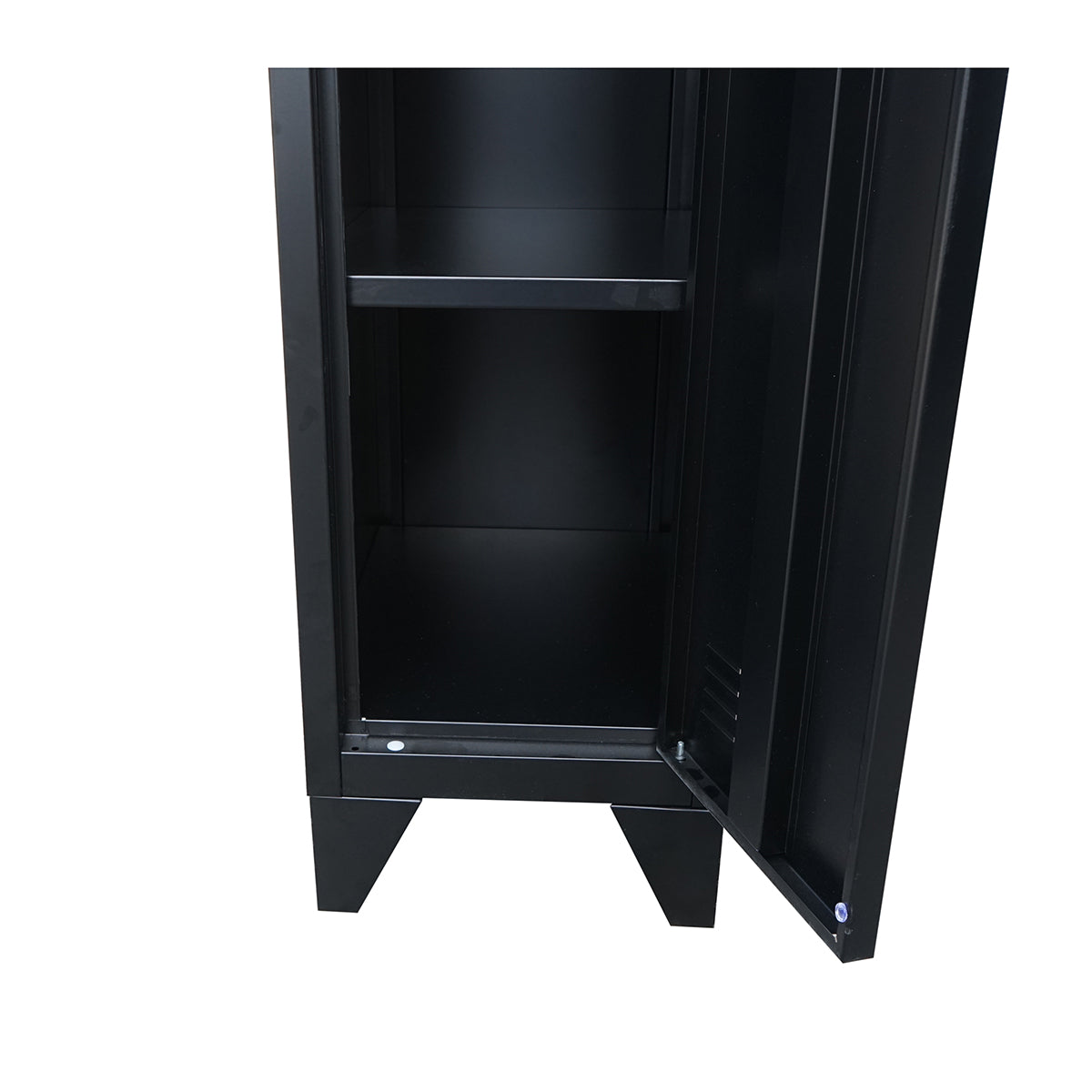 Armadietto metallico tipo spogliatoio nero con 1 anta con serratura e 5 ripiani, 1700×300×450 mm - immagine 5