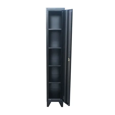 Armadietto metallico tipo spogliatoio nero con 1 anta con serratura e 5 ripiani, 1700×300×450 mm - immagine 2