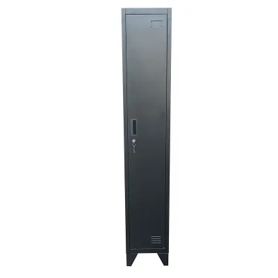 Armadietto metallico tipo spogliatoio nero con 1 anta con serratura e 5 ripiani, 1700×300×450 mm
