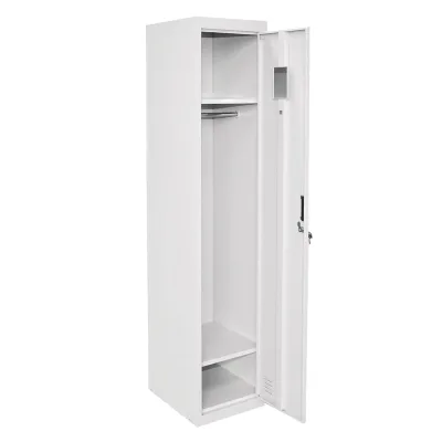 Armadio metallico doppio tipo spogliatoio 1800x450x380mm con anta sicura, 2 ripiani, barra, specchio e ventilazione, grigio Breckner Germany. - immagine 4