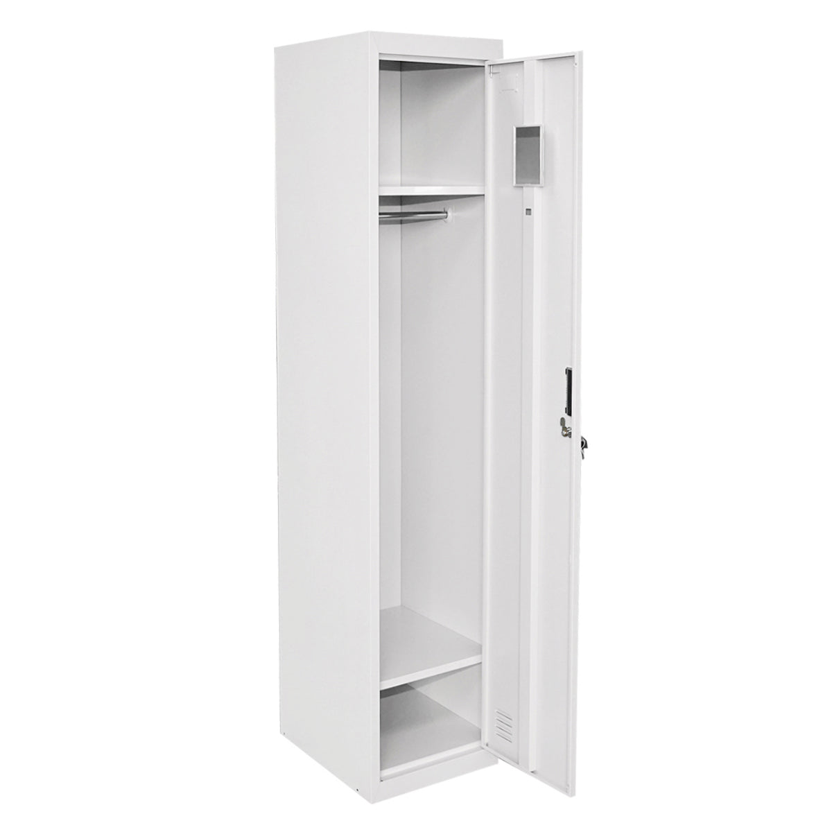 Armadio metallico doppio tipo spogliatoio 1800x450x380mm con anta sicura, 2 ripiani, barra, specchio e ventilazione, grigio Breckner Germany. - immagine 4