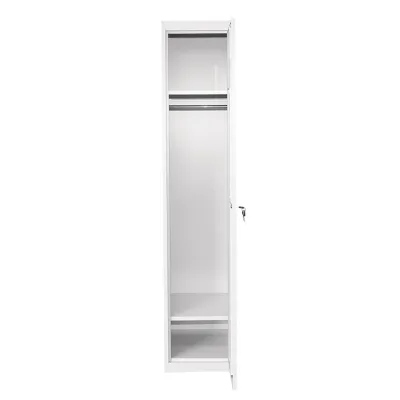 Armadio metallico doppio tipo spogliatoio 1800x450x380mm con anta sicura, 2 ripiani, barra, specchio e ventilazione, grigio Breckner Germany. - immagine 2