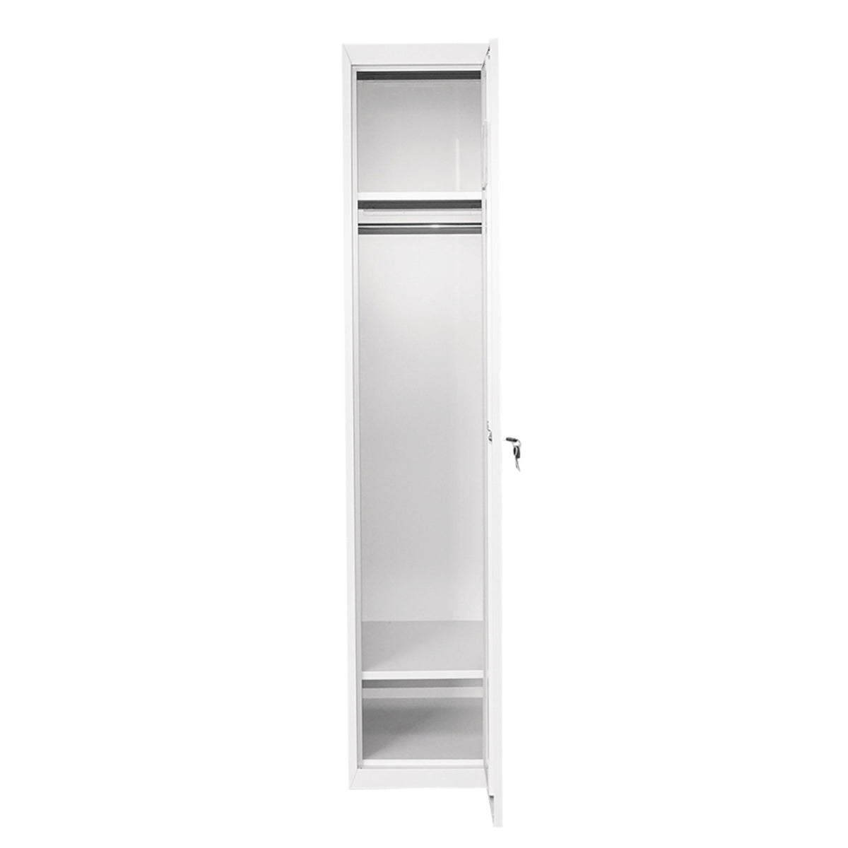 Armadio metallico doppio tipo spogliatoio 1800x450x380mm con anta sicura, 2 ripiani, barra, specchio e ventilazione, grigio Breckner Germany. - immagine 2