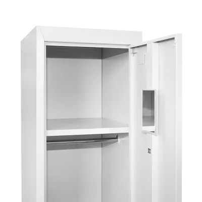 Armadio metallico doppio tipo spogliatoio 1800x450x380mm con anta sicura, 2 ripiani, barra, specchio e ventilazione, grigio Breckner Germany. - immagine 6