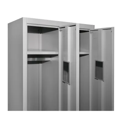 Armadio metallico doppio tipo spogliatoio 1800x600x450mm con 2 ante sicure, ripiano e barra, grigio Breckner Germany - immagine 4