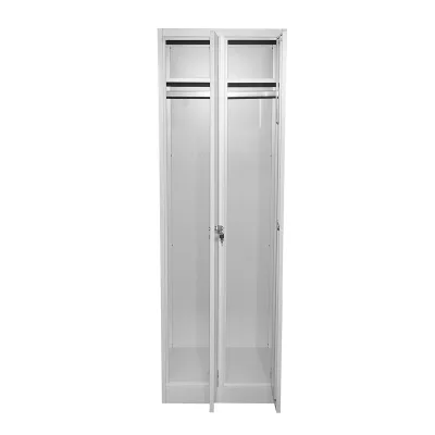 Armadio metallico doppio tipo spogliatoio 1800x600x450mm con 2 ante sicure, ripiano e barra, grigio Breckner Germany - immagine 3