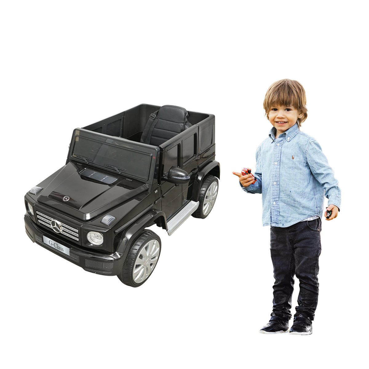 Auto elettrica con batteria 6V/7Ah e telecomando per bambini Mercedes G500 JJ2077 nera con sedile in pelle - immagine 2