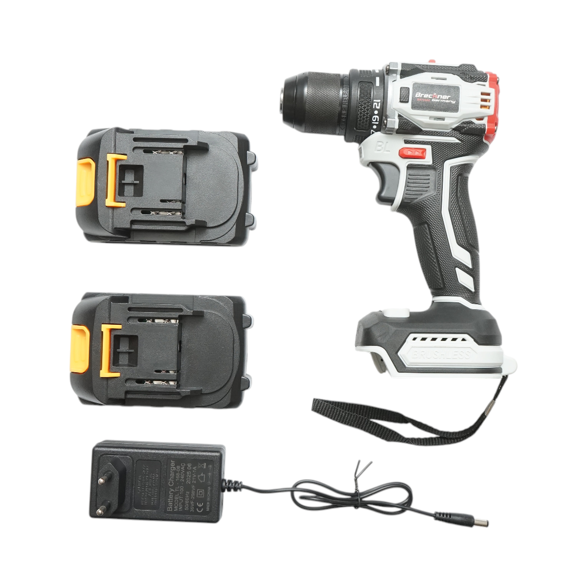 Avvitatore e trapano brushless con 2 batterie al litio 21V/1,5Ah, coppia 40Nm, mandrino da 10mm, velocità 1350rpm Breckner Germany - immagine 2