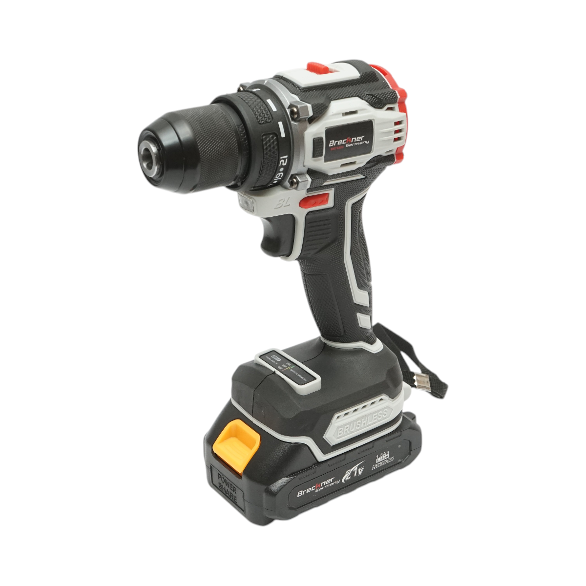Avvitatore e trapano brushless con 2 batterie al litio 21V/1,5Ah, coppia 40Nm, mandrino da 10mm, velocità 1350rpm Breckner Germany - immagine 5