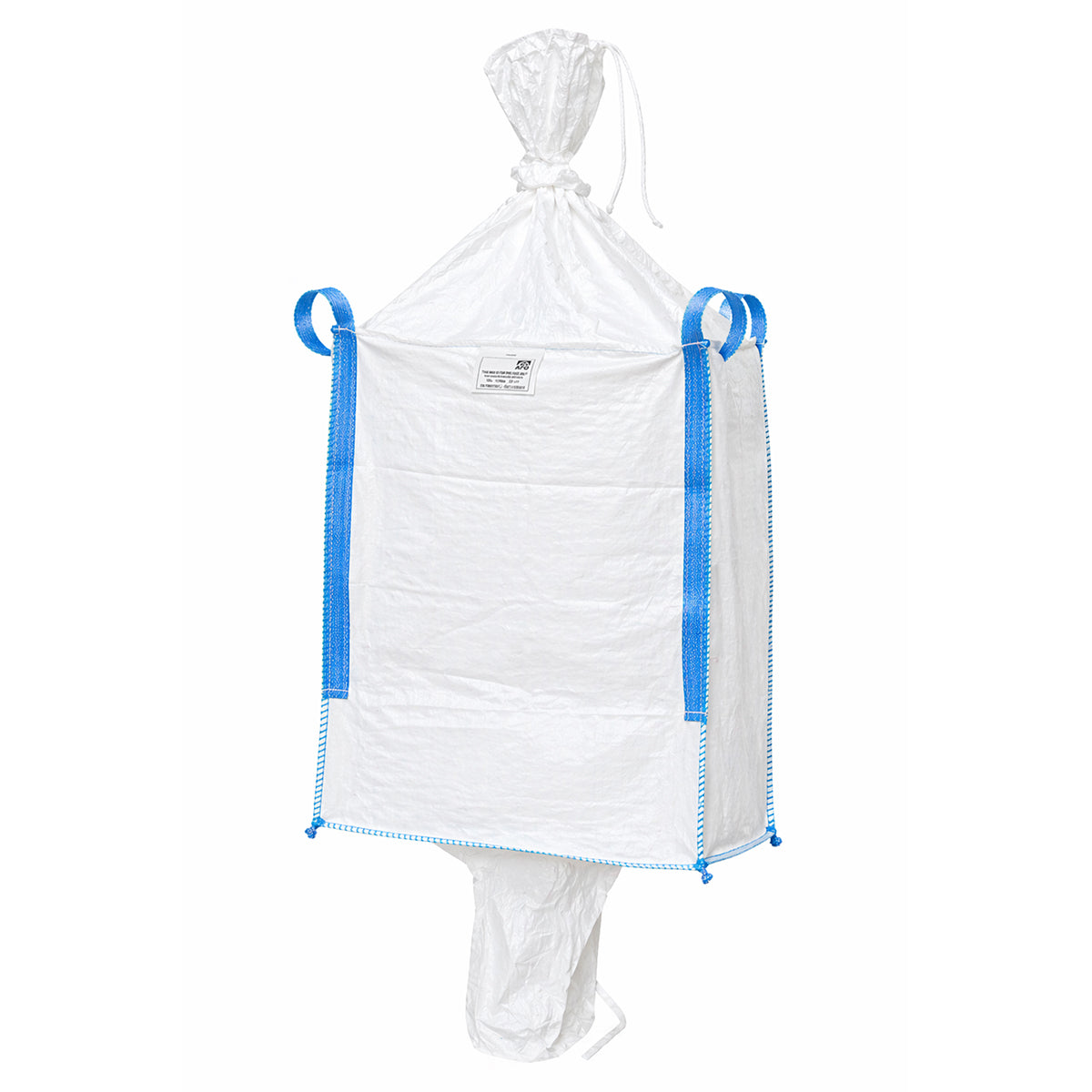 Big bag 95x95x120 cm bianco, capacità 1000 kg, tipo U-Panel non laminato, gonna di carico, tubo di scarico