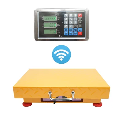 Bilancia elettronica da pavimento senza fili, tipo a piattaforma, 32x42 cm con display WiFi, portata massima 150 kg.