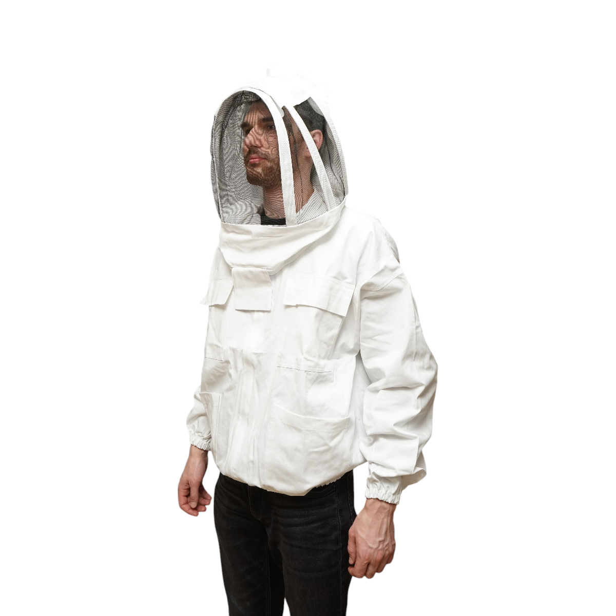 Camicetta apicola bianca con maschera protettiva tipo cappuccio, taglia XL