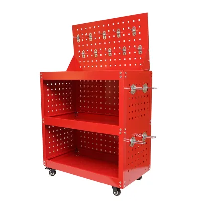 Carrello metallico su ruote con 3 ripiani e pannello con supporti per attrezzi 660x360x1080mm - immagine 4