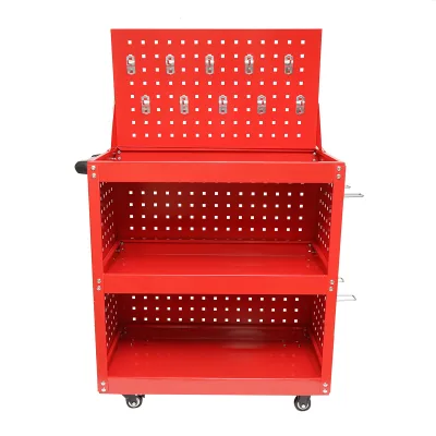 Carrello metallico su ruote con 3 ripiani e pannello con supporti per attrezzi 660x360x1080mm - immagine 2