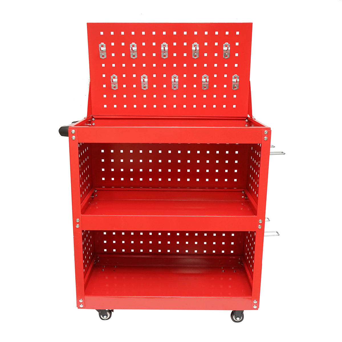 Carrello metallico su ruote con 3 ripiani e pannello con supporti per attrezzi 660x360x1080mm - immagine 2