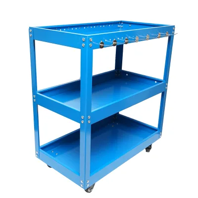 Carrello metallico su ruote con 3 ripiani e supporti per attrezzi 660x360x730mm - immagine 2