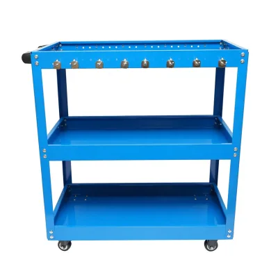 Carrello metallico su ruote con 3 ripiani e supporti per attrezzi 660x360x730mm - immagine 4