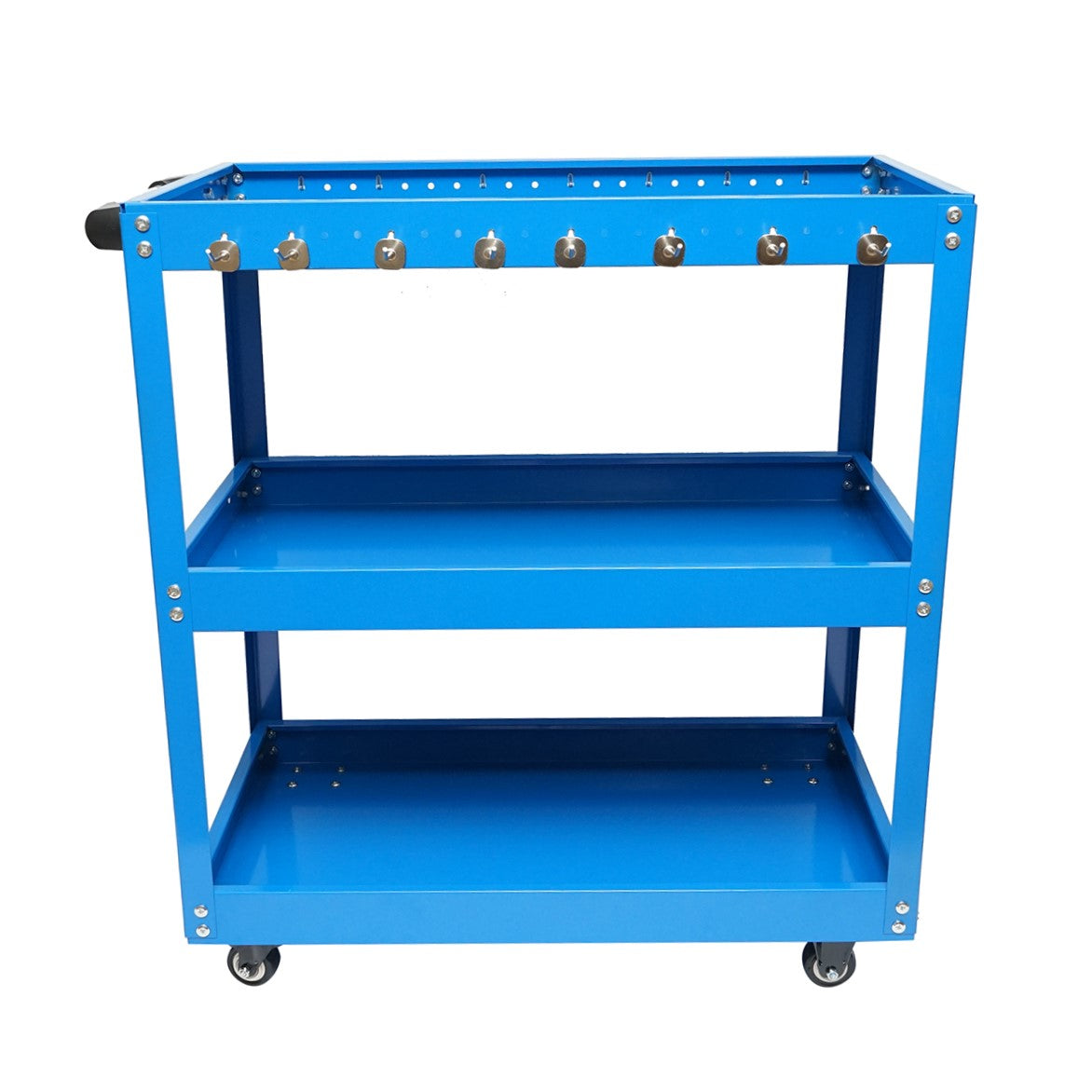 Carrello metallico su ruote con 3 ripiani e supporti per attrezzi 660x360x730mm - immagine 4