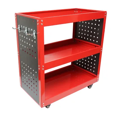Carrello metallico su ruote con 3 ripiani e supporti per attrezzi 670x370x730mm - immagine 2