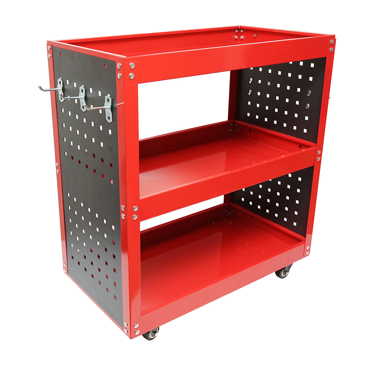 Carrello metallico su ruote con 3 ripiani e supporti per attrezzi 670x370x730mm - immagine 2