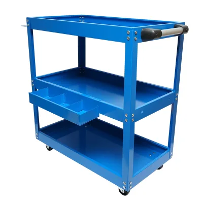 Carrello metallico su ruote con 3 ripiani per attrezzi 660x360x730mm.
